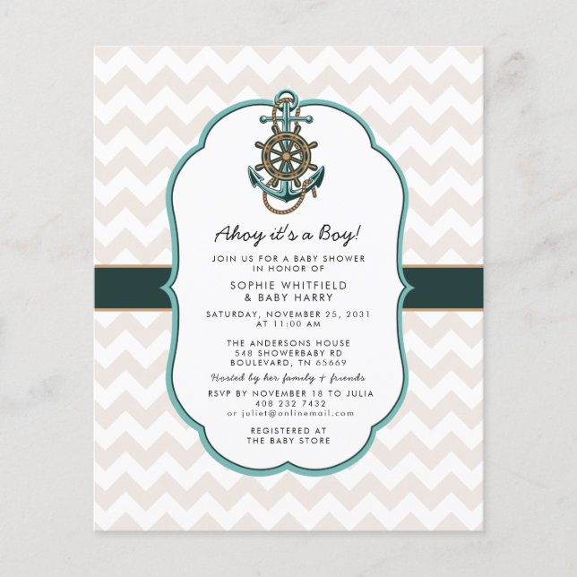 Papier Budget Ahoy a Boy Nautical Baby shower Invitation (Devant)