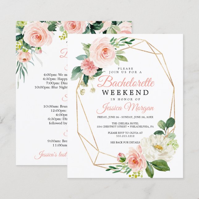 Papier Budget Airy Blush Bachelorette Week-end Invitation (Devant / Derrière)