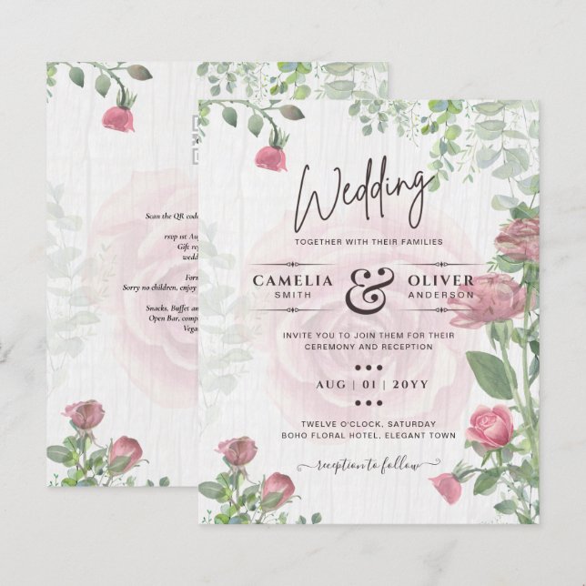 Papier Budget All-in-1 Roses Florales Rose Poussiéreux Po (Devant / Derrière)