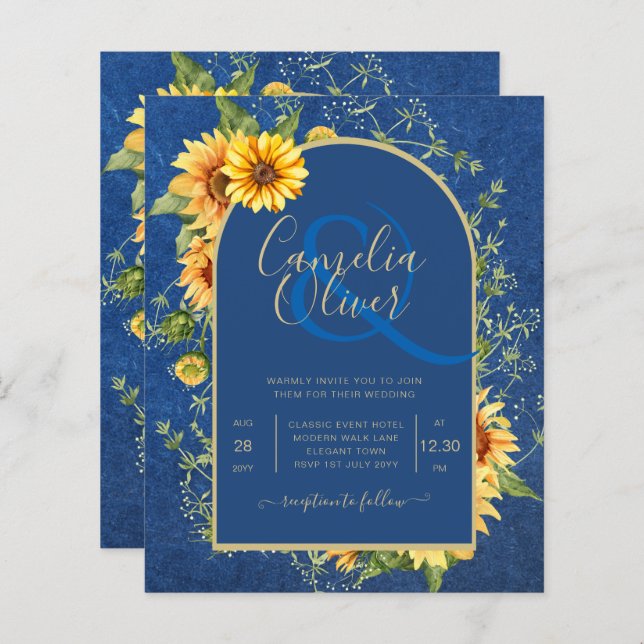 Papier BUDGET All-in-1 Rustique tournesols BLEU Mariage (Devant / Derrière)
