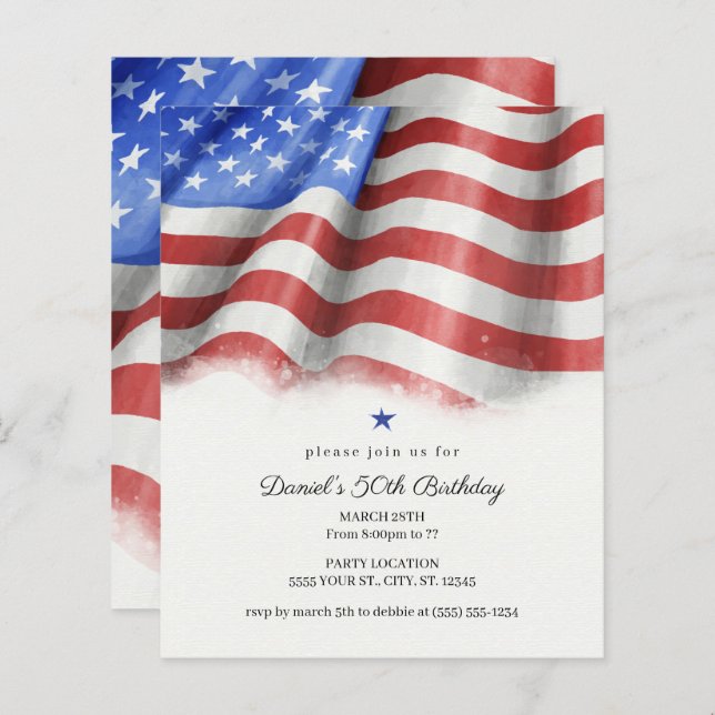Papier Budget American Flag Anniversaire Fête Invitations (Devant / Derrière)