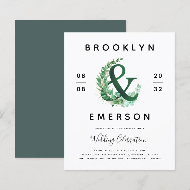 Papier Budget Ampersand Faire-part de mariage de verdure (Devant / Derrière)