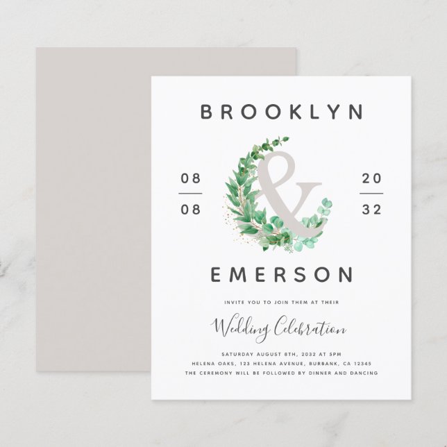 Papier Budget Ampersand Faire-part de mariage de verdure (Devant / Derrière)