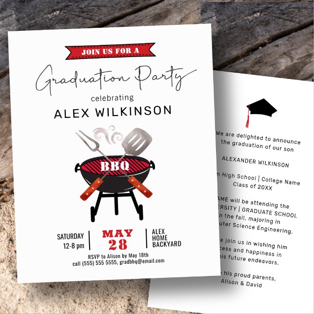 Papier BUDGET amusant Red Script Graduation BBQ Invitatio (Créateur téléchargé)