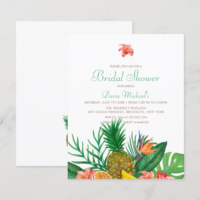 Papier Budget Ananas Hawaiian Bridal Shower Invitation (Devant / Derrière)