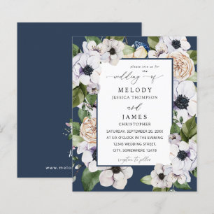 Papier Budget Anemone Blanc Floral Mariage - Bleu