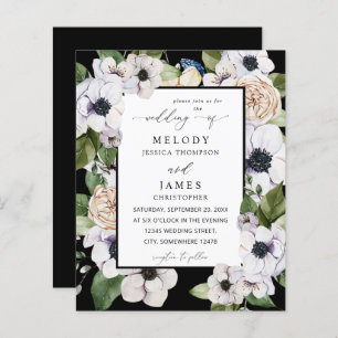 Papier Budget Anemone Blanc Floral Mariage - Noir