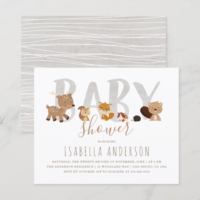 Papier Budget Animaux des bois Baby shower neutre pour le (Devant / Derrière)