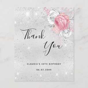 Papier Budget anniversaire argent rose floraux merci