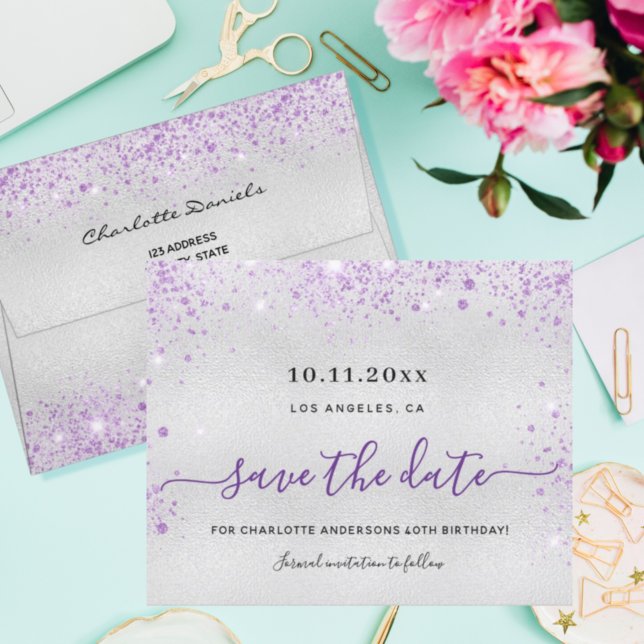 Papier Budget anniversaire argent violet enregistrer la d (Créateur téléchargé)
