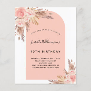 Papier Budget anniversaire blush pampas rose herbe or ros