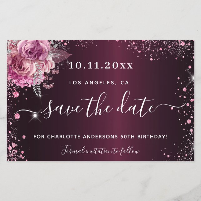 Papier Budget anniversaire bordeaux rose floral enregistr (Devant)