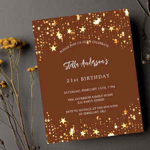 Papier Budget anniversaire brun or étoiles invitation