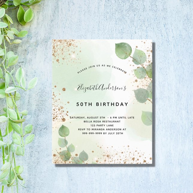 Papier Budget anniversaire eucalyptus parties scintillant (Créateur téléchargé)