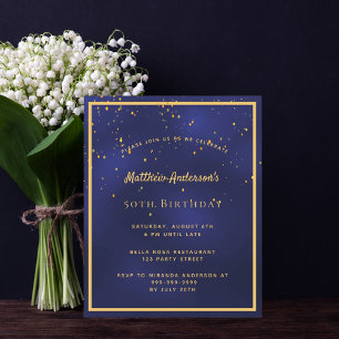 Papier BUDGET Anniversaire fête d'or bleu hommes invitati