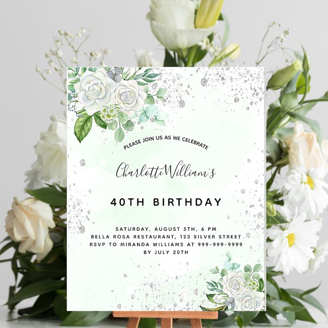 Papier Budget anniversaire floral argent parties scintill (Créateur téléchargé)