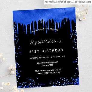 Papier Budget anniversaire noir bleu royal invitation