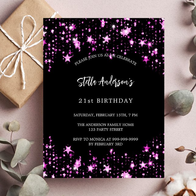 Papier Budget anniversaire noir étoiles rose (Créateur téléchargé)