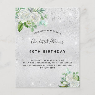 Papier Budget anniversaire paillettes argent floral verdu