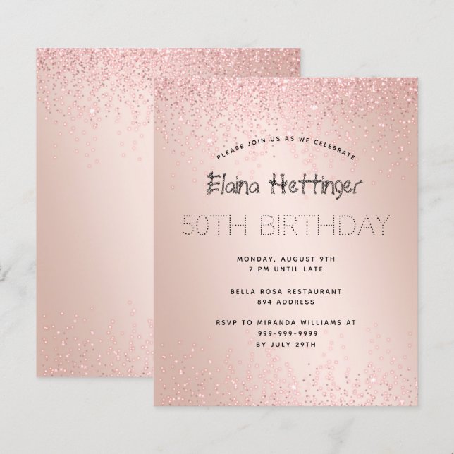 Papier Budget Anniversaire Parties scintillant Rose Gold  (Devant / Derrière)