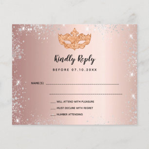 Papier Budget anniversaire rose or argent mascarade RSVP
