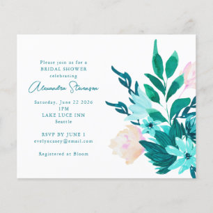 Papier Budget Aqua Blue Floral Invitation à la douche nup