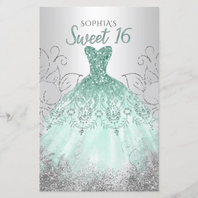 Papier Budget Aqua Dress Sweet 16 Invitation (Devant)
