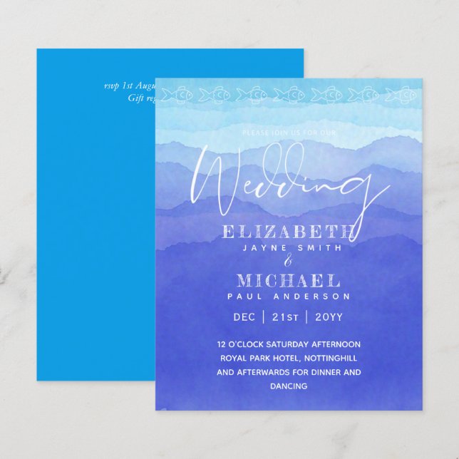 Papier BUDGET Aqua Ocean Wedding Inviter Plage Destinatio (Devant / Derrière)