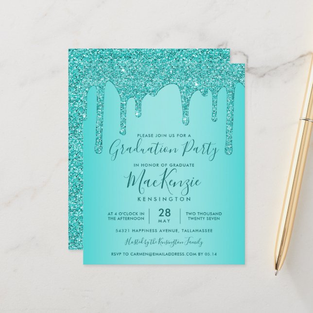 Papier BUDGET Aqua Parties scintillant Turquoise Drives G (Devant/Arrière en situation)