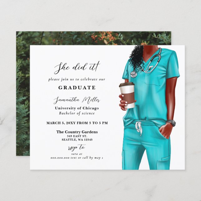 Papier Budget Aqua Scrubs Infirmière Invitation de la pho (Devant / Derrière)