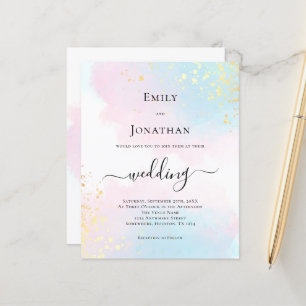 Papier Budget Aquarelle bleu rose Faire-part de mariage