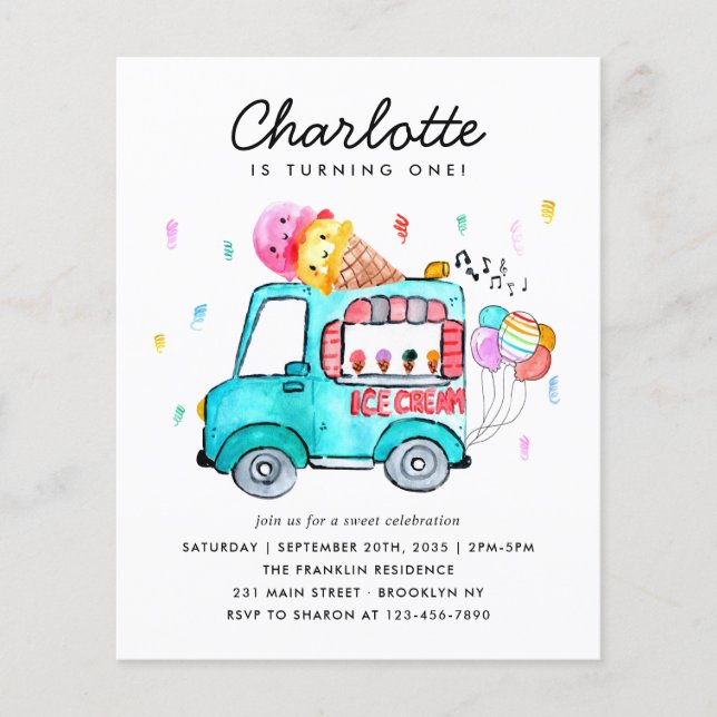 Papier Budget Aquarelle Camion Balloon Crème de glace Ann (Devant)
