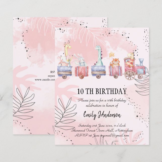 Papier BUDGET Aquarelle Cartoon Animaux Anniversaire Invi (Devant / Derrière)