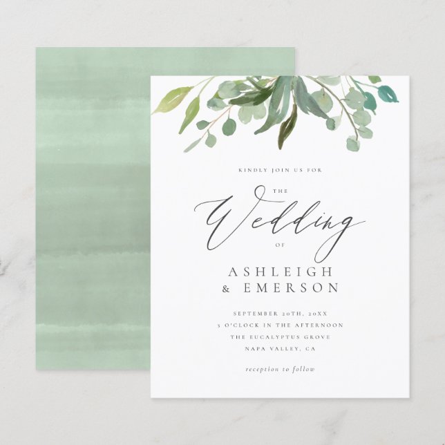 Papier Budget Aquarelle Eucalyptus Mariage de verdure (Devant / Derrière)