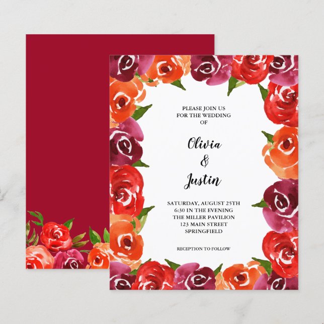 Papier Budget Aquarelle Fleurs Mariages Invitations (Devant / Derrière)