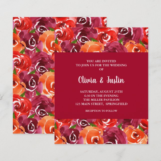 Papier Budget Aquarelle Floral Collage Mariage Invite (Devant / Derrière)