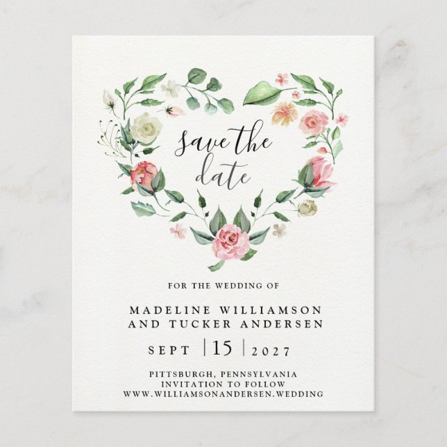 Papier Budget Aquarelle Floral Rose Coeur Enregistrer la  (Devant)