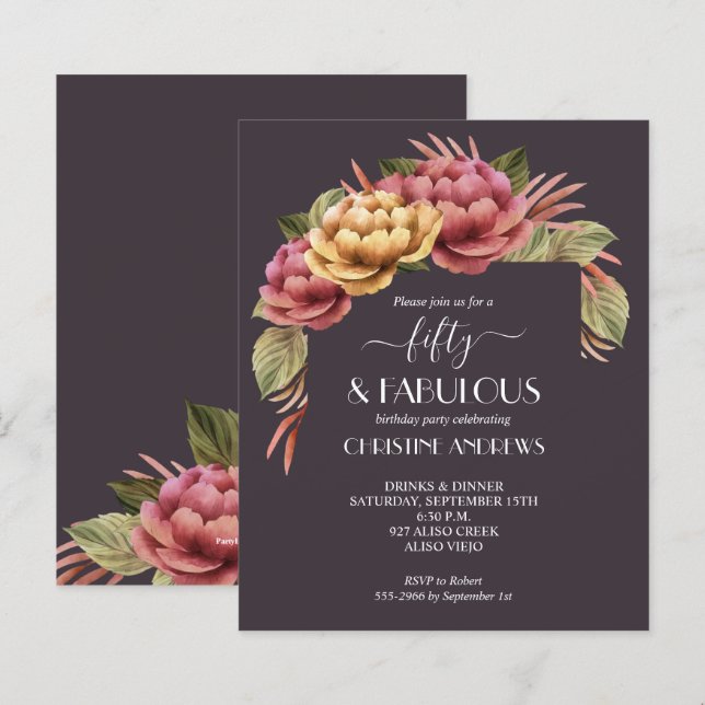 Papier Budget Aquarelle Florale 50e anniversaire Invitati (Devant / Derrière)