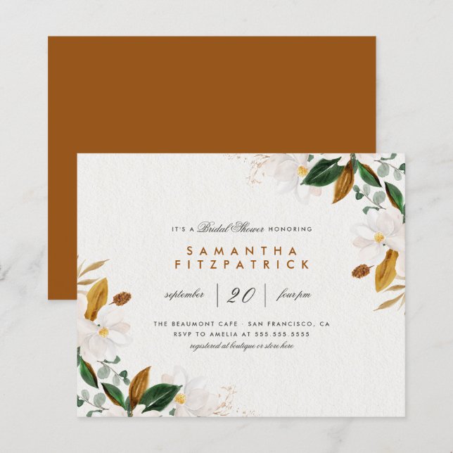 Papier Budget Aquarelle Magnolia Fête des mariées florale (Devant / Derrière)