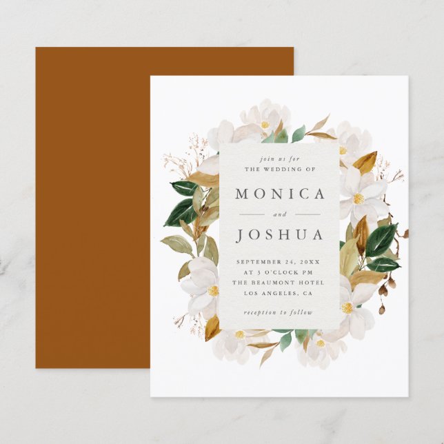 Papier Budget Aquarelle Magnolia Fleurit Mariage vert (Devant / Derrière)