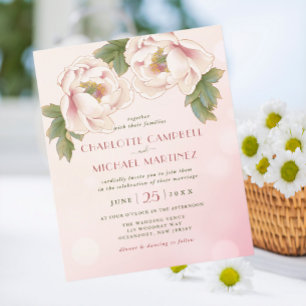 Papier BUDGET Aquarelle Peony Floral Mariage Invite