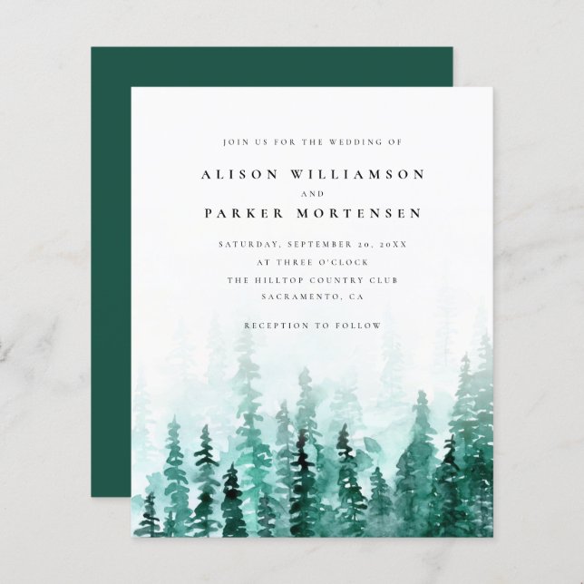 Papier Budget Aquarelle Pine Tree Forest Mariage rustique (Devant / Derrière)