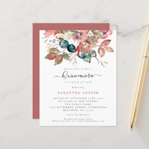 Papier Budget Aquarelle rose Floral Quinceañera Invitatio