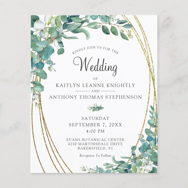 Papier Budget Aquarelle Verdure Faire-part de mariage Or (Devant)