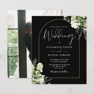 Papier Budget Arc d'or noir floral photo mariage Invitati