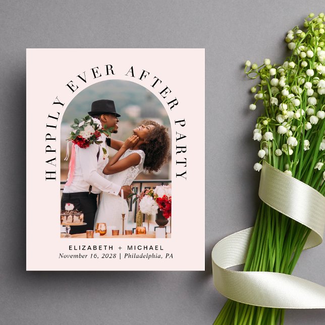 Papier Budget Arch Photo rose Mariage Invitation de récep (Celebrate your love story with an invitation showcasing your favorite photo in an elegant arch frame)