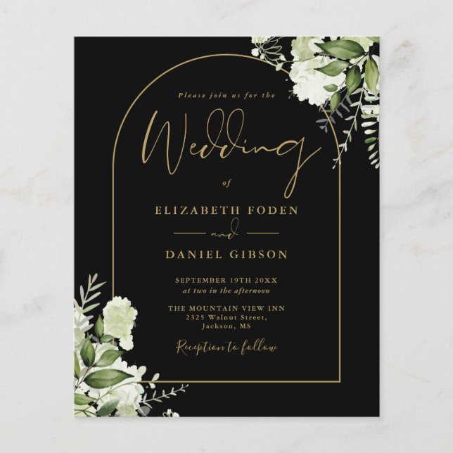 Papier Budget Arche Noire Et Or Mariage Floral Invitation (Devant)