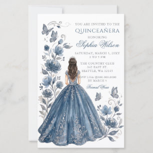 Papier Budget Argent Bleu Floral Princesse Quinceañera