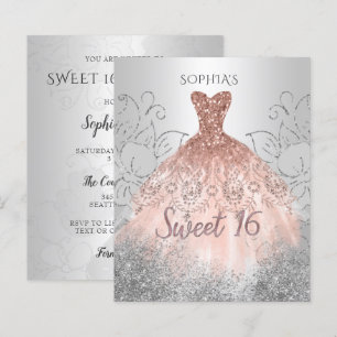 Papier Budget Argent Rose Robe Or Sweet 16 Invitation