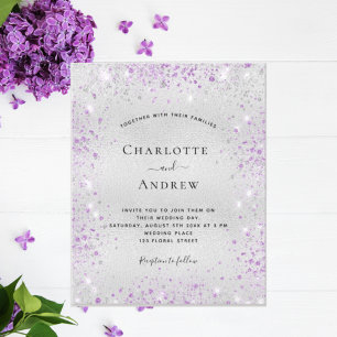 Papier Budget argent violet QR RSVP faire-part de mariage